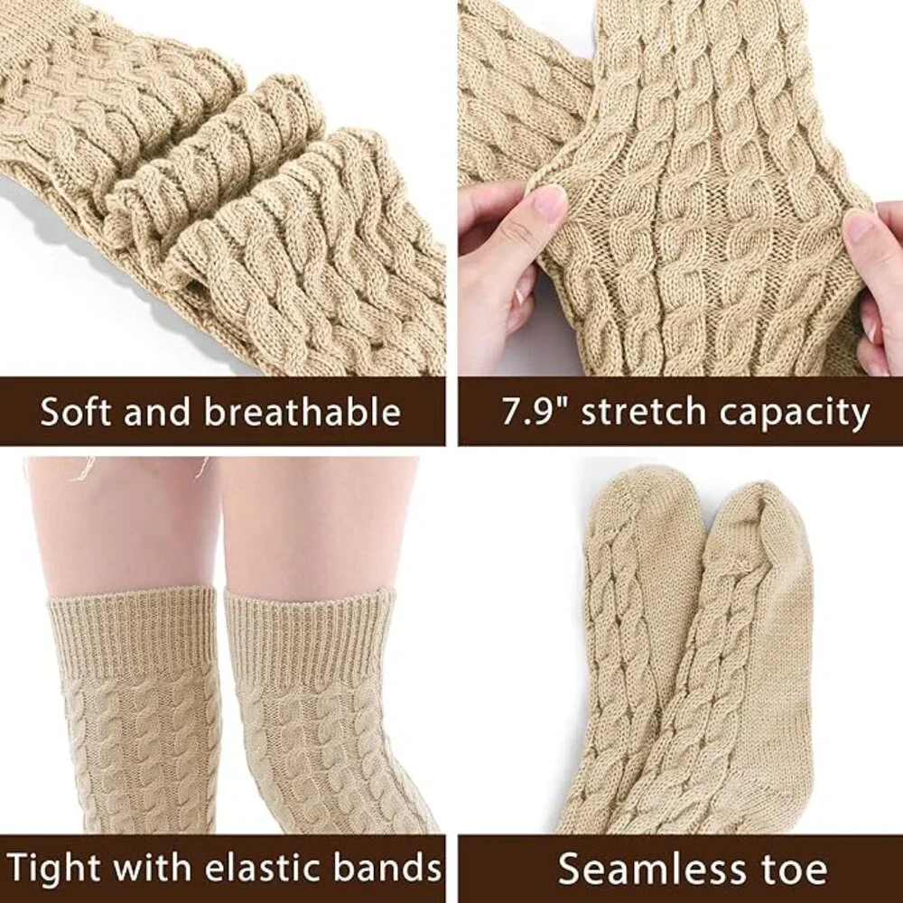 Knee Cable Knit Winter Boot Socks